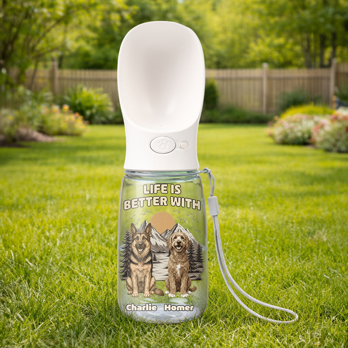 Mountain Trips With Dogs - Personalized Pet Water Bottle With Drinking Feeder