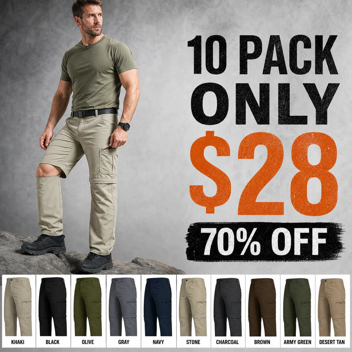 ⏰ ⚡10 Pack for $28⚡Men's Convertible Hiking Pants