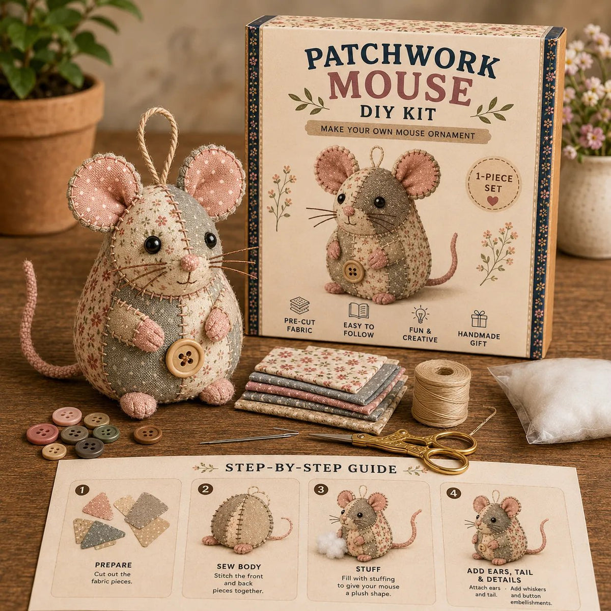 ⏳LIMITED TIME SALE 50% OFF🐭🧵Handcrafted Vintage Mouse Plush Sewing Kit