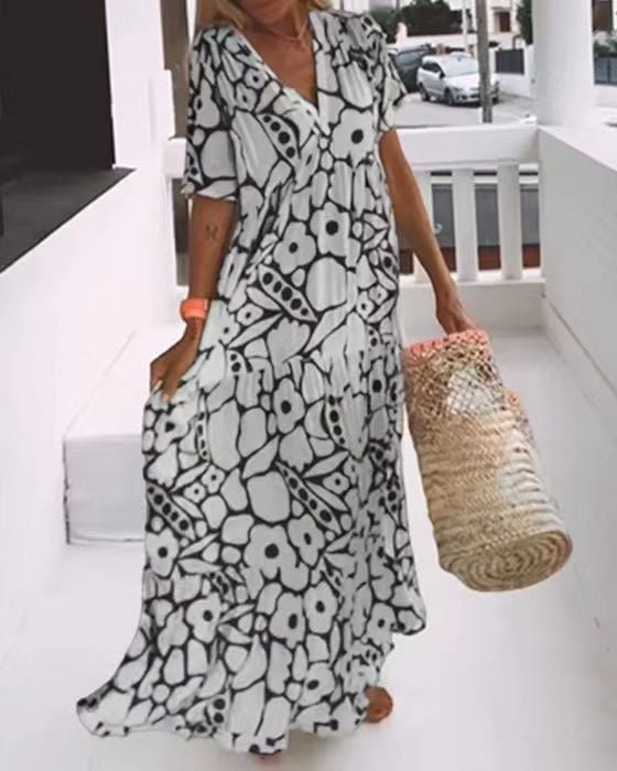 💖SUMMER HOT SALE🎁 2025 New Short-sleeved Printed Dress