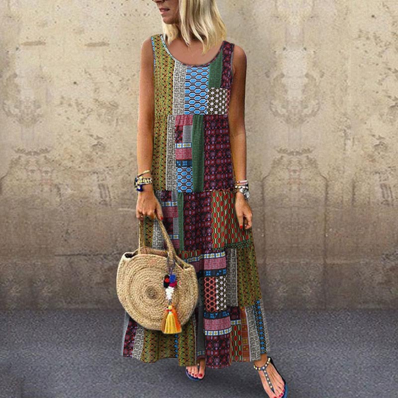 Ladies Summer Ethnic Print Casual Sling Dress