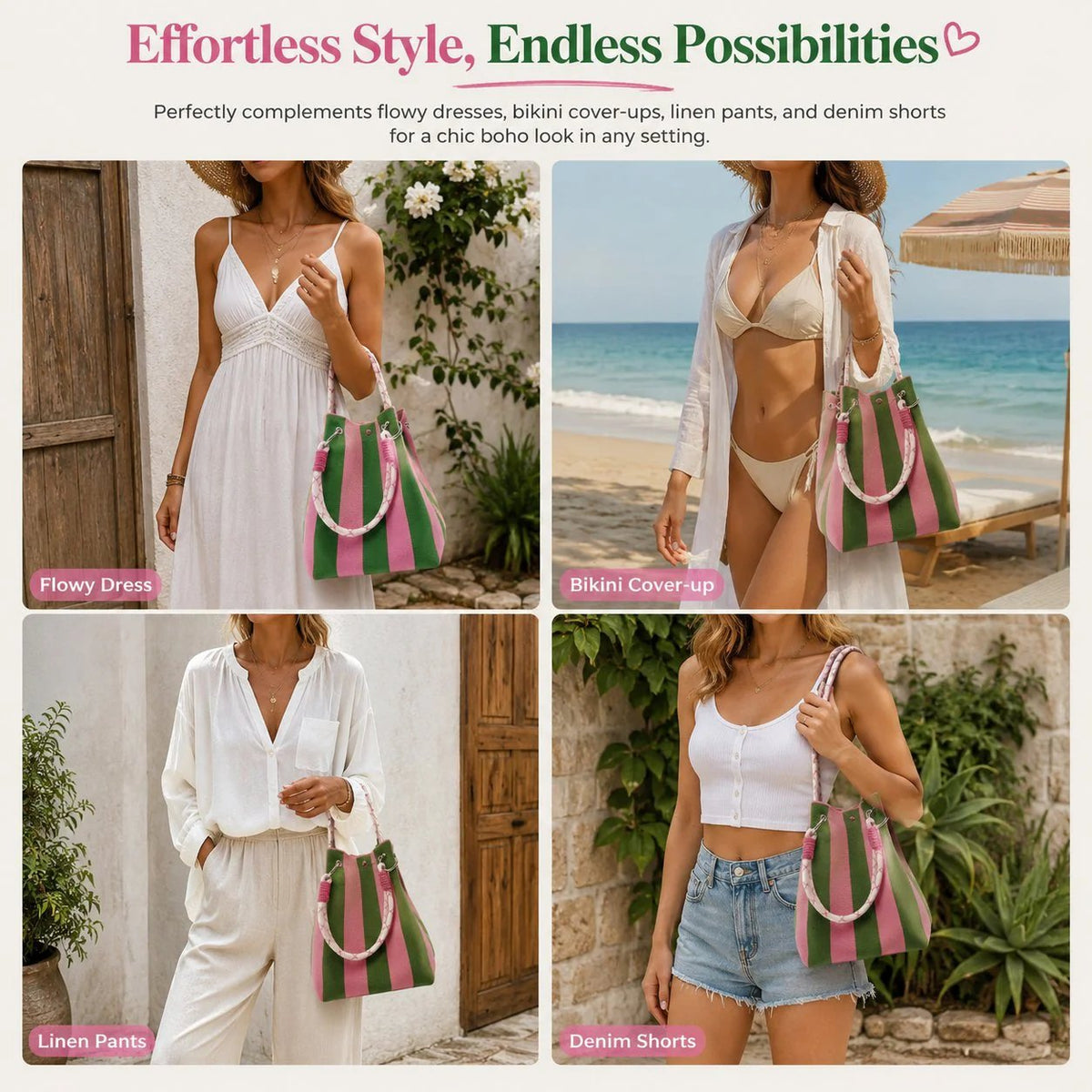 🏆 Limited-Time Sale: 60% OFF 🌴 Boho Striped Knit Bucket Handbag for Women – Handmade Summer Beach Shoulder Bag