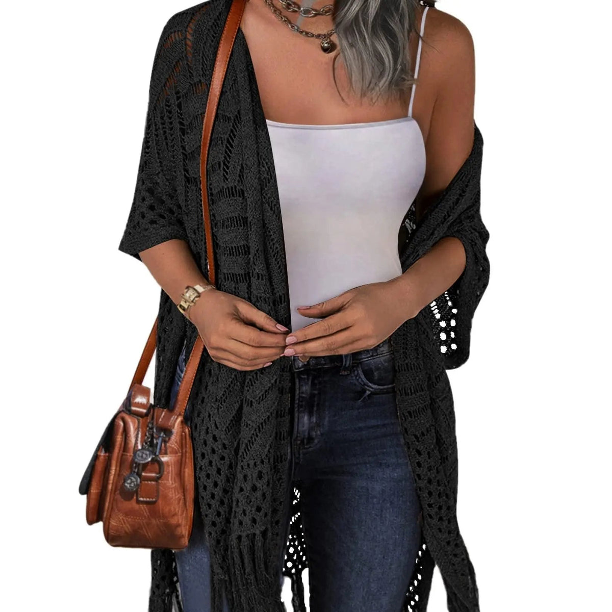 🔥This Week's Special Price: £13.99!!😍Women’s Oversized Knit Cardigan – Lightweight Crochet Tassel Kimono for Spring & Summer 🌸