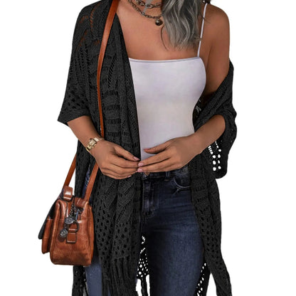 🔥This Week's Special Price: £13.99!!😍Women’s Oversized Knit Cardigan – Lightweight Crochet Tassel Kimono for Spring & Summer 🌸