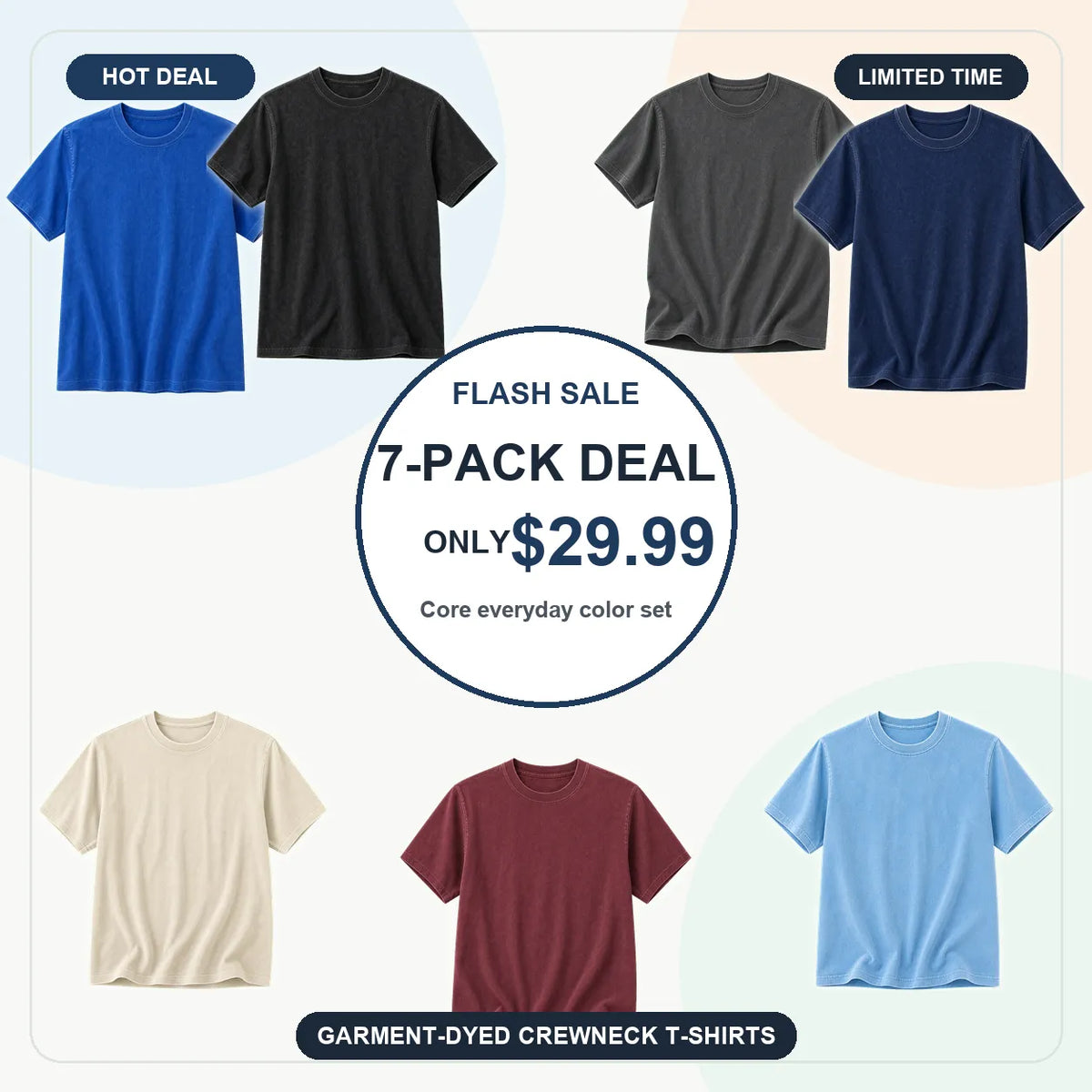 SUMMER FINAL SALE - Men's Garment-Dyed Crewneck Short Sleeve T-Shirt 14-Pack $37.99