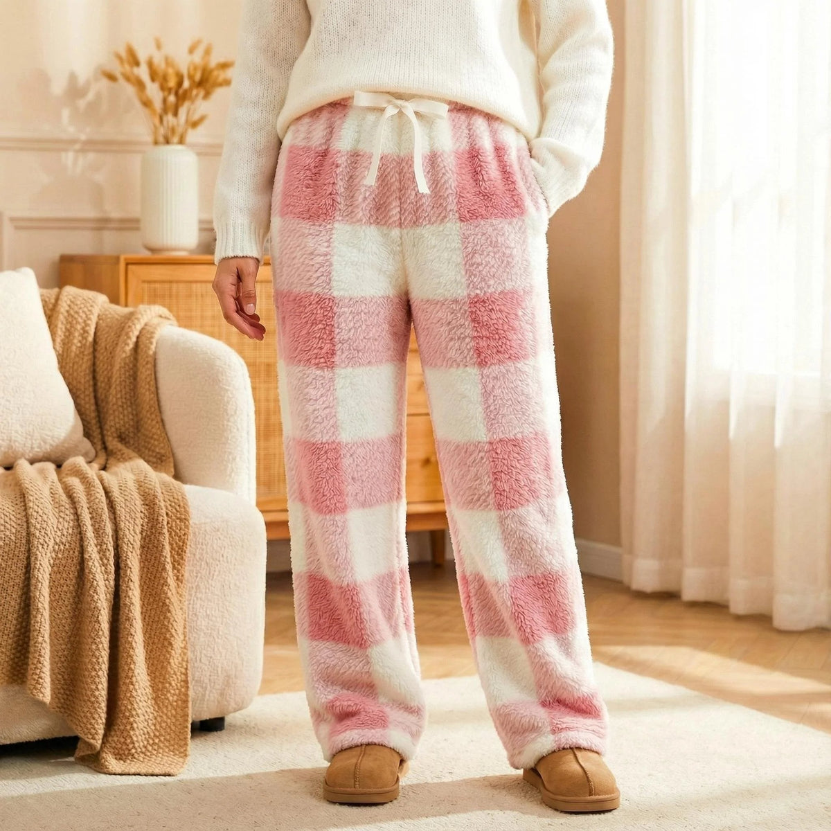 ❄️Winter Hot Sale 50% OFF🔥Winter Vintage Plaid Elastic Straight Loose Thick Warm Casual Pants