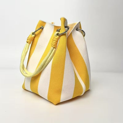 🏆 Limited-Time Sale: 60% OFF 🌴 Boho Striped Knit Bucket Handbag for Women – Handmade Summer Beach Shoulder Bag
