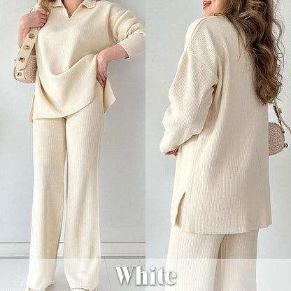 🍂Limited-Time 50% OFF🍂V-Neck Casual Slit Knitted Two-Piece Set ✈️ Free Shipping