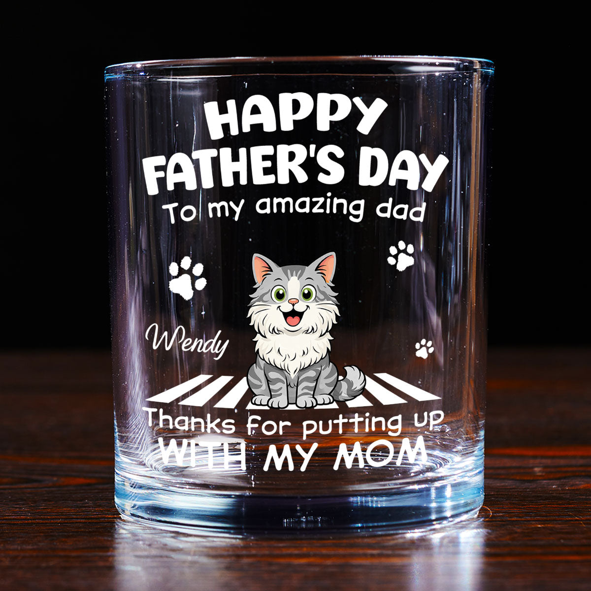 Putting Up With Funny Dad Ver Cat - Personalized Whiskey Glass