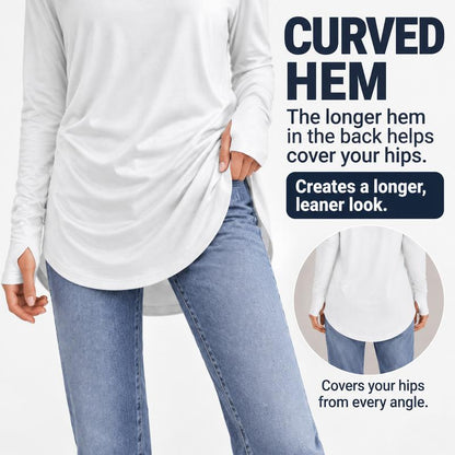 ✨Best Seller-50% OFF💐Women's Casual Crewneck Long Sleeve Top With Thumb Holes and Curved Hem