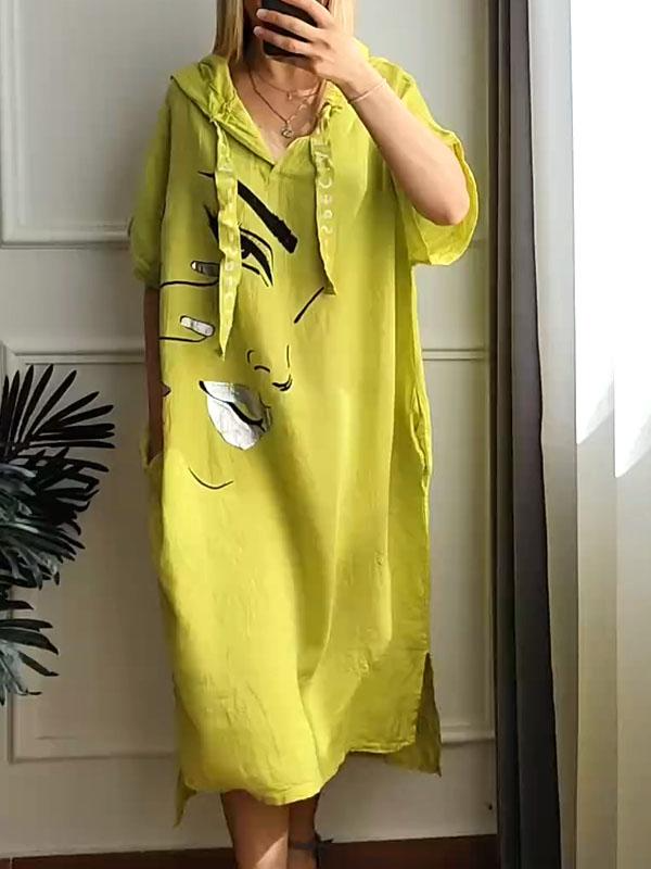 💐BUY 2 FREE SHIPPING💐Casual Loose Hoodie Dress with Face Print