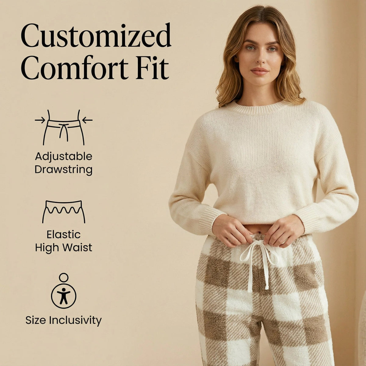 ❄️Winter Hot Sale 50% OFF🔥Winter Vintage Plaid Elastic Straight Loose Thick Warm Casual Pants
