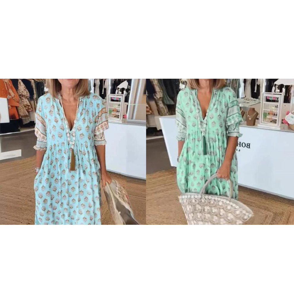 🌸Spring Specials 50% OFF👗Boho Floral V Neck High Waist A-Line Swing Dress