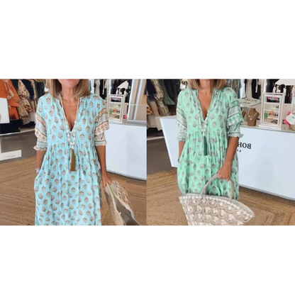 🌸Spring Specials 50% OFF👗Boho Floral V Neck High Waist A-Line Swing Dress