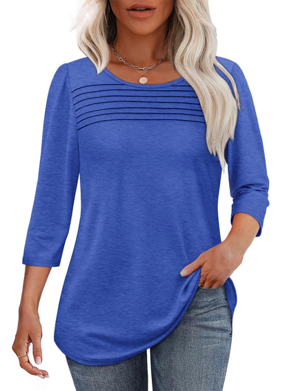🔥Last Day 60% OFF🔥 2025 Women's 3/4 Length Sleeve Top Pleated Front T-Shirt
