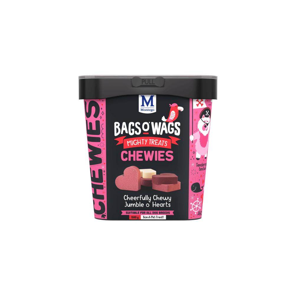 Bags O' Wags Chewies Hearts Mix Dog Treats 500g