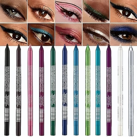 💕Limited Sale 50% OFF💧14-Pack Waterproof Colored Gel Eyeliner Pencil – Metallic & Shimmer Finishes, Smudge-Proof（Pencil sharpener color is random）