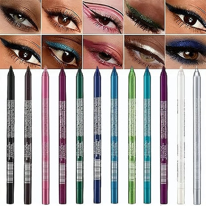 💕Limited Sale 50% OFF💧14-Pack Waterproof Colored Gel Eyeliner Pencil – Metallic & Shimmer Finishes, Smudge-Proof（Pencil sharpener color is random）