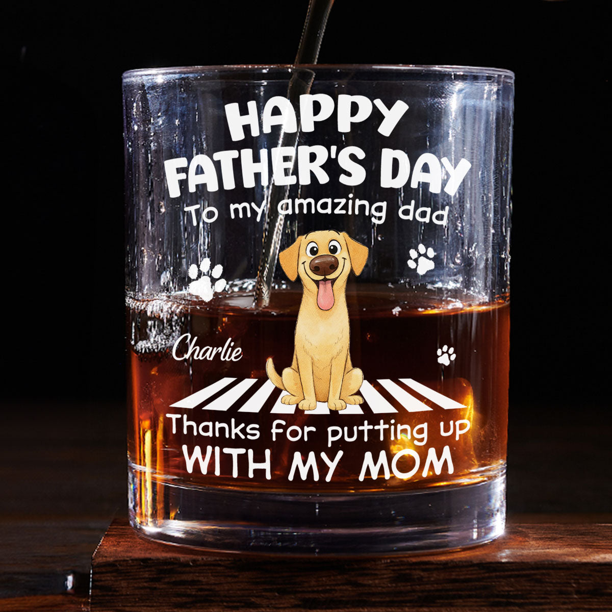 Putting Up With Funny Dad Ver Cartoon - Personalized Whiskey Glass