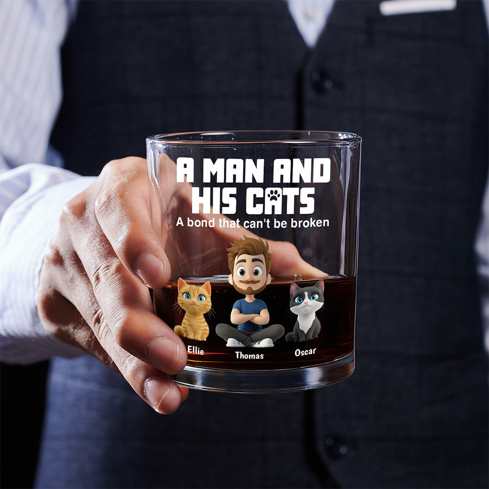 A Man And His Cats - Personalized Whiskey Glass