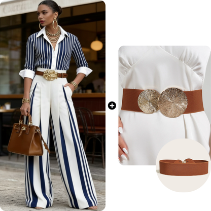 💞SUMMER HOT SALE💞50K+ SOLD!💥60% OFF! 🔥 Women's Striped Shirt & Wide-Leg Pants 2-Piece Set