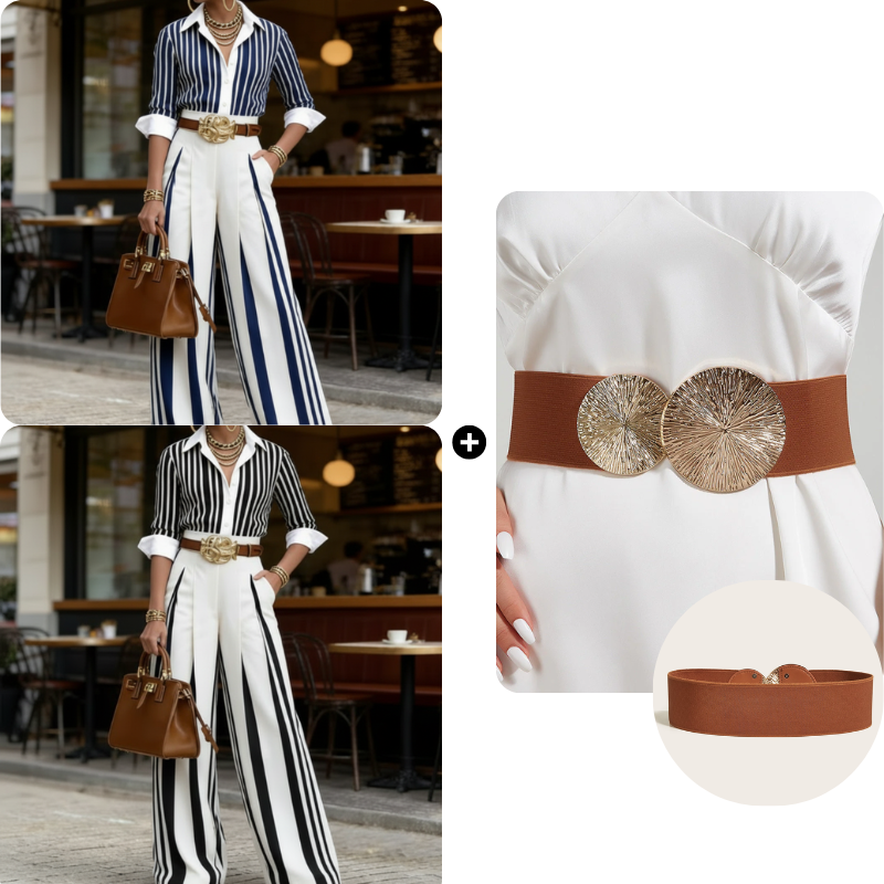 💞SUMMER HOT SALE💞50K+ SOLD!💥60% OFF! 🔥 Women's Striped Shirt & Wide-Leg Pants 2-Piece Set
