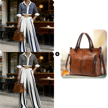💞SUMMER HOT SALE💞50K+ SOLD!💥60% OFF! 🔥 Women's Striped Shirt & Wide-Leg Pants 2-Piece Set