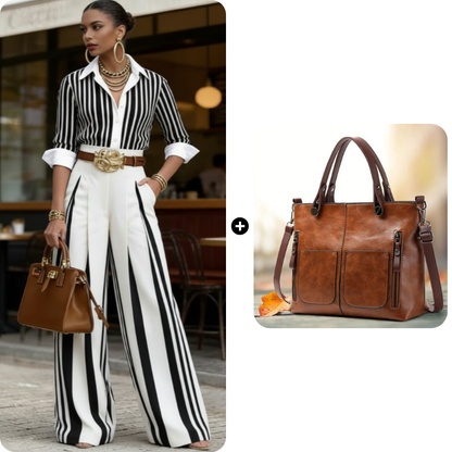 💞SUMMER HOT SALE💞50K+ SOLD!💥60% OFF! 🔥 Women's Striped Shirt & Wide-Leg Pants 2-Piece Set