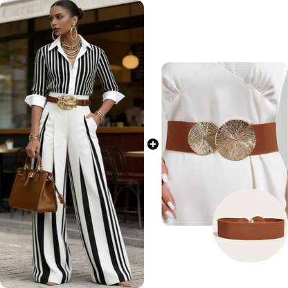 💞SUMMER HOT SALE💞50K+ SOLD!💥60% OFF! 🔥 Women's Striped Shirt & Wide-Leg Pants 2-Piece Set