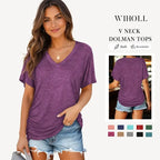 SwimWeek Womens Short Sleeve V Neck Dolman Tops with Side Shirring Loose Fit Shirts