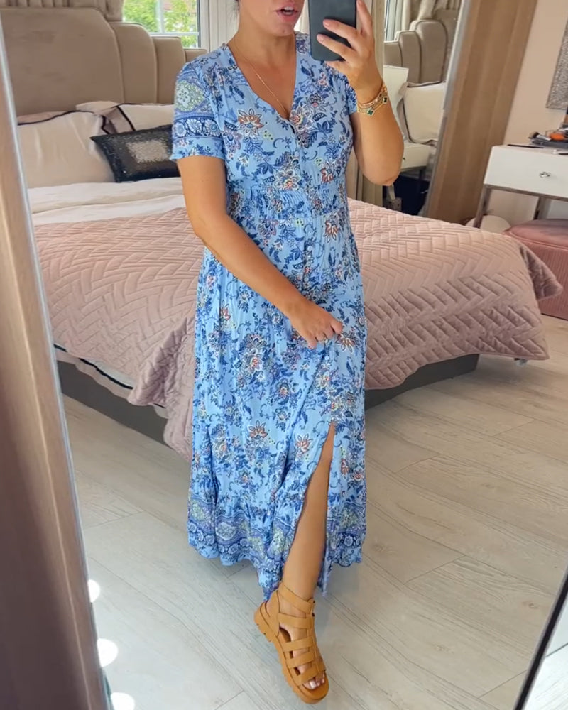 💥Lastday! Hurry up！！💥💃Hot Sale 49% OFF🔥 - Floral Print V-neck Dress