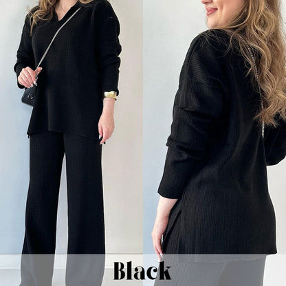 🍂Limited-Time 50% OFF🍂V-Neck Casual Slit Knitted Two-Piece Set ✈️ Free Shipping