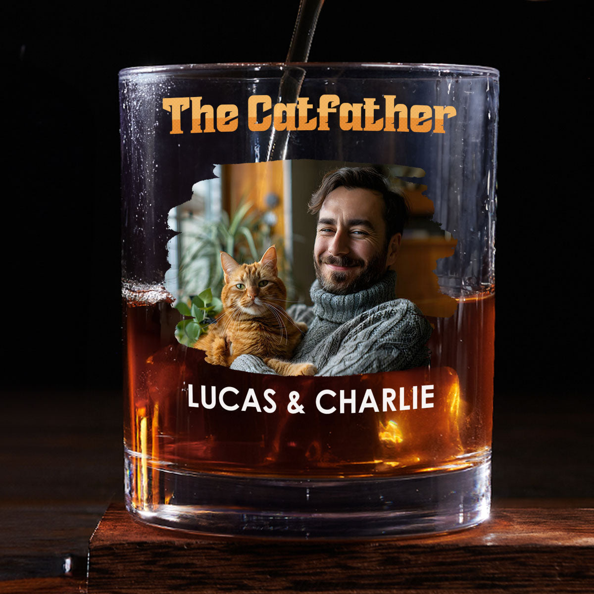 The Catfather Retro Photo - Personalized Whiskey Glass