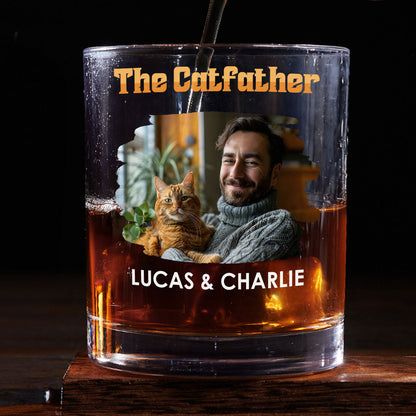 The Catfather Retro Photo - Personalized Whiskey Glass