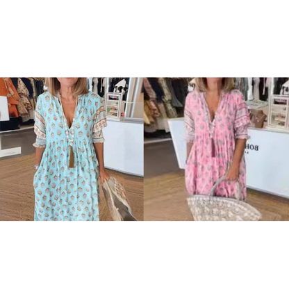 🌸Spring Specials 50% OFF👗Boho Floral V Neck High Waist A-Line Swing Dress