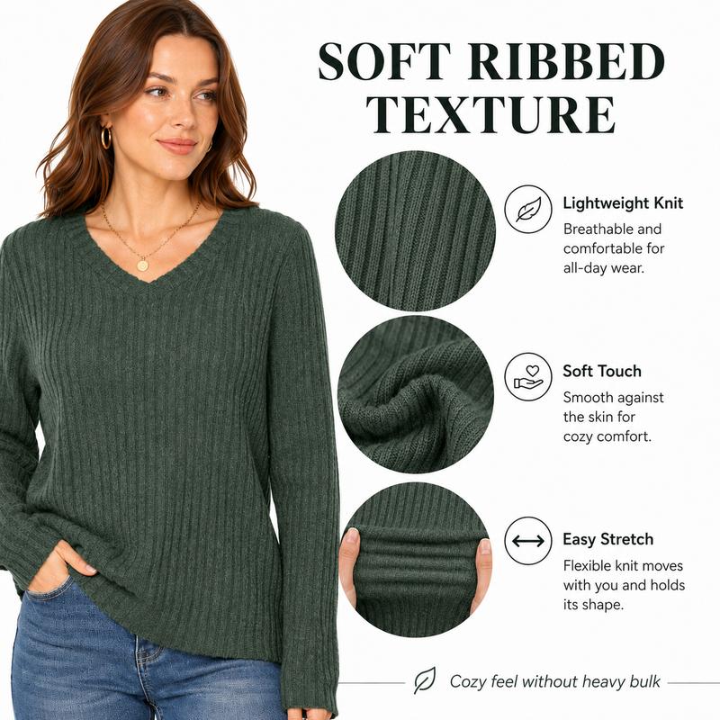 💖LAST DAY-50% OFF✨Women's Casual Long Sleeve V-Neck Knit Tunic Top