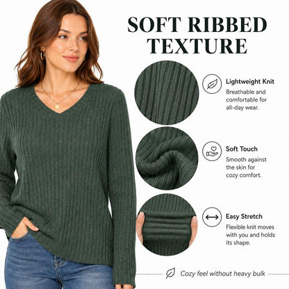 💖LAST DAY-50% OFF✨Women's Casual Long Sleeve V-Neck Knit Tunic Top