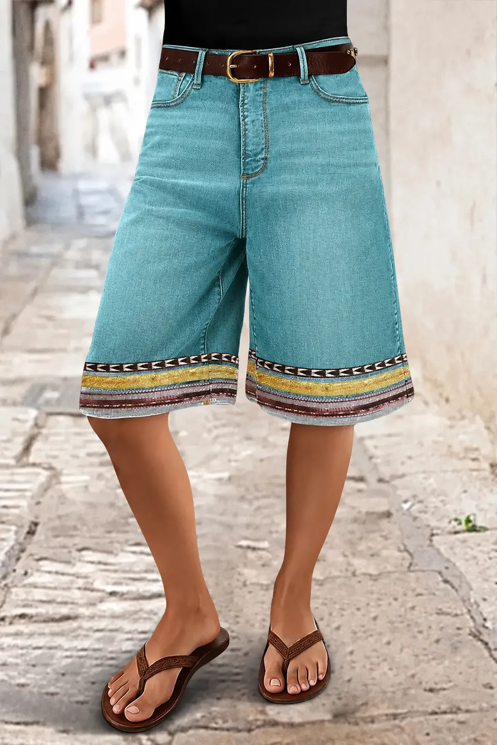 ⏰ ⚡8 Pack for $29⚡Women’s Printed Hem Denim Bermuda Shorts