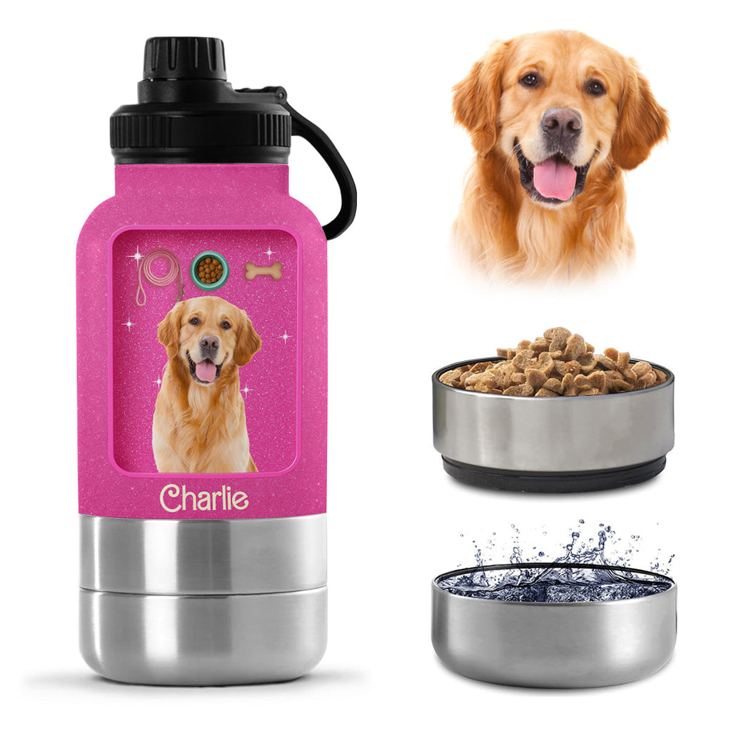 Best Dog Mom Photo - Personalized 30oz Water Bottle With Pet Bowl
