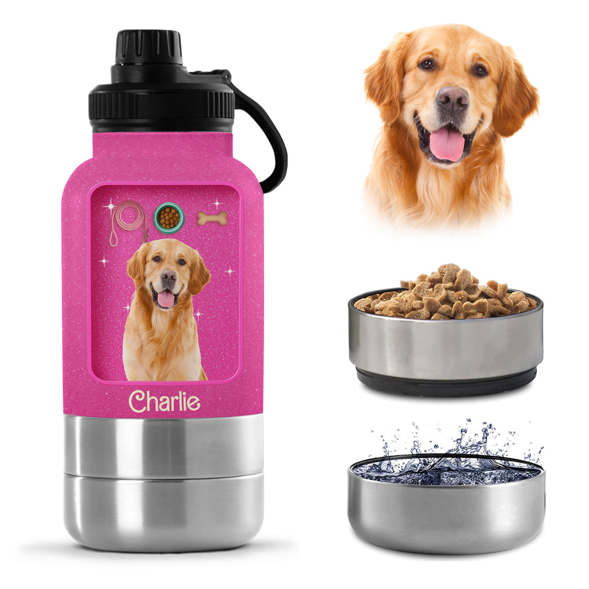 Best Dog Mom Photo - Personalized 30oz Water Bottle With Pet Bowl