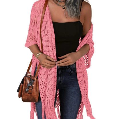 🔥This Week's Special Price: £13.99!!😍Women’s Oversized Knit Cardigan – Lightweight Crochet Tassel Kimono for Spring & Summer 🌸