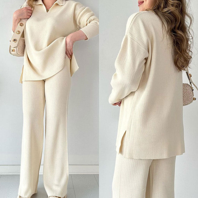 🍂Limited-Time 50% OFF🍂V-Neck Casual Slit Knitted Two-Piece Set ✈️ Free Shipping