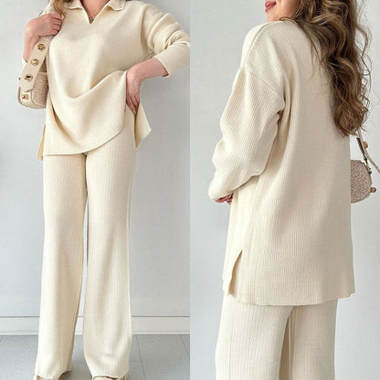 🍂Limited-Time 50% OFF🍂V-Neck Casual Slit Knitted Two-Piece Set ✈️ Free Shipping