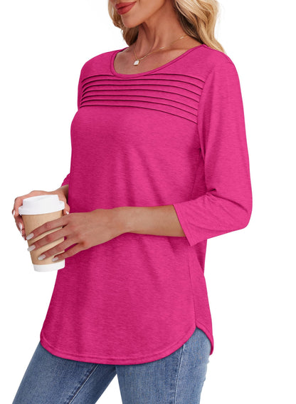 🔥Last Day 60% OFF🔥 2025 Women's 3/4 Length Sleeve Top Pleated Front T-Shirt