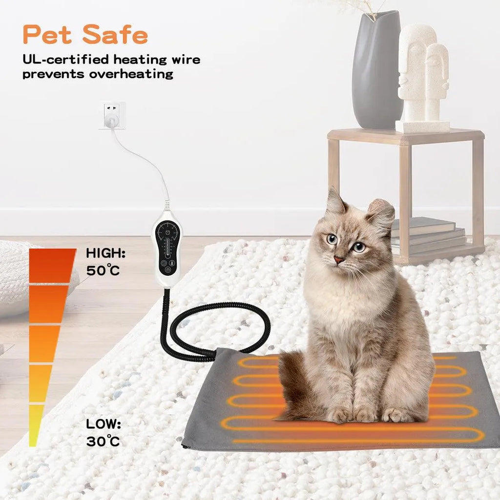 Electric Heating Pet Bed Mat Heated Blanket Pad Timers Removable Cover