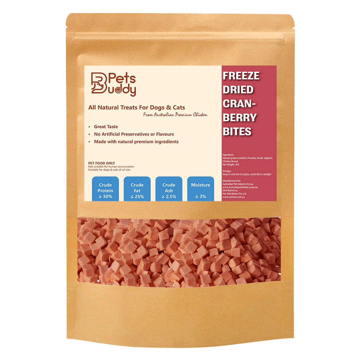 PetsBuddy Yoghurt Cranberry Cube Freeze Dried Dog & Cat Treats