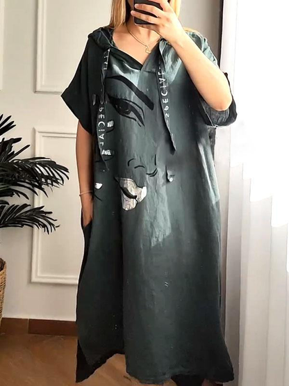 💐BUY 2 FREE SHIPPING💐Casual Loose Hoodie Dress with Face Print