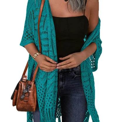 🔥This Week's Special Price: £13.99!!😍Women’s Oversized Knit Cardigan – Lightweight Crochet Tassel Kimono for Spring & Summer 🌸