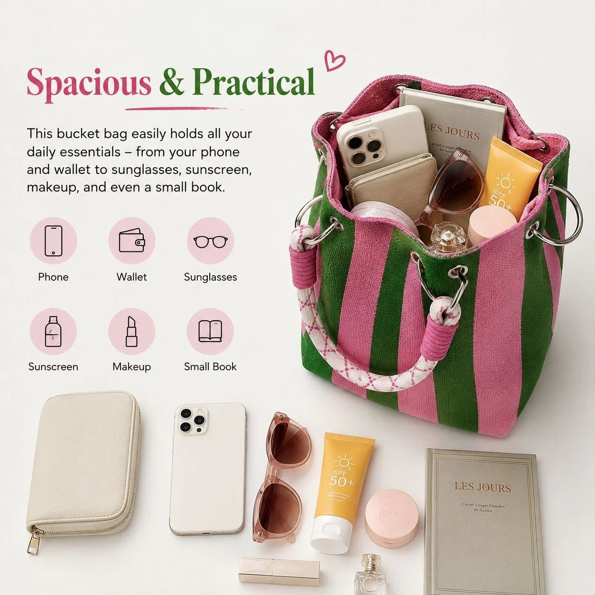 🏆 Limited-Time Sale: 60% OFF 🌴 Boho Striped Knit Bucket Handbag for Women – Handmade Summer Beach Shoulder Bag