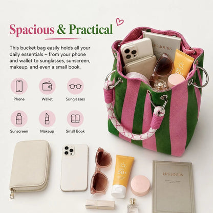 🏆 Limited-Time Sale: 60% OFF 🌴 Boho Striped Knit Bucket Handbag for Women – Handmade Summer Beach Shoulder Bag